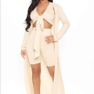 Fashion Nova Hey Bae 3 Piece Biker Short Set - cream